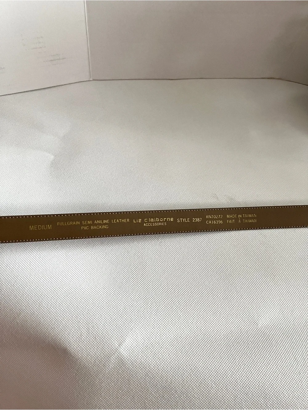Vintage Liz Claiborne Full-Grain Leather Gray Belt Gold Tone Hardware Buckle M